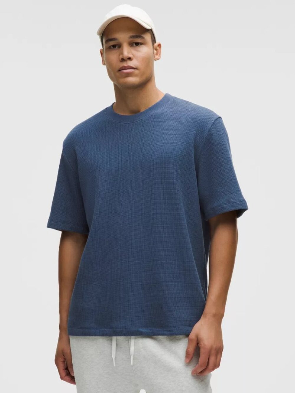 *NWT Lululemon Men's Cotton-Blend Waffle Knit Short-Sleeve Shirt - Blue Twill